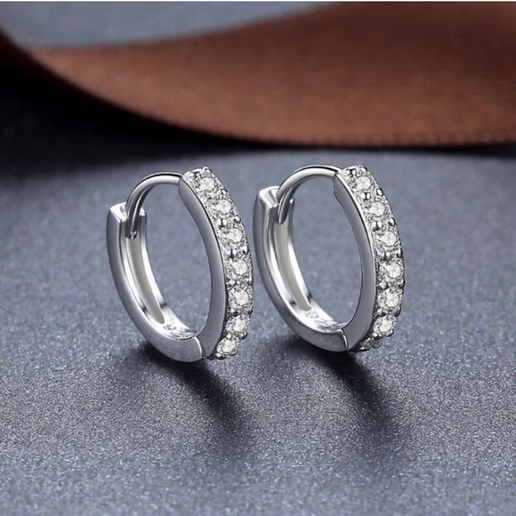 Jewelry - 925 Silver Plated Cubic Zirconia CZ Diamond Small Hoop Earrings for Women Men